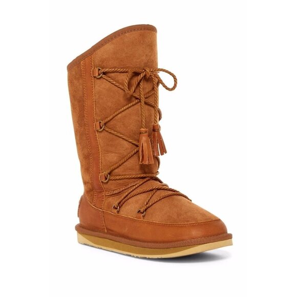 NIB Australia Luxe Collective Norse in Chestnut Shearling Lined Lace-up Boot 5